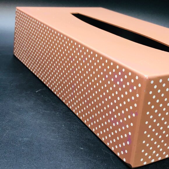 60s Polka Dots Pastel Brown Tissue Box Cover Midcentury Bathroom Utility Decor - Picture 2 of 10